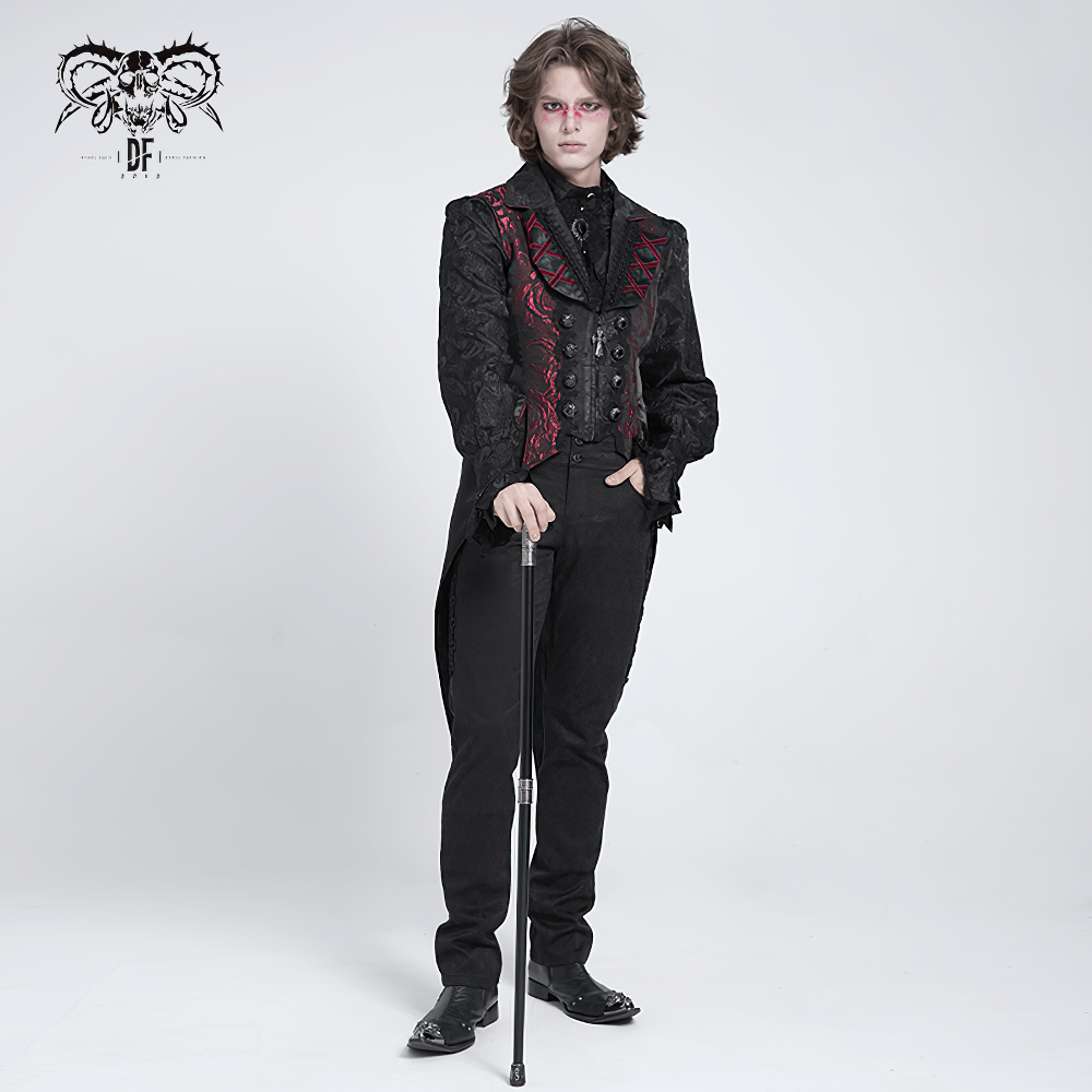 US SALE of Men's Gothic Brocade Tailcoat Vest with Cross Detail