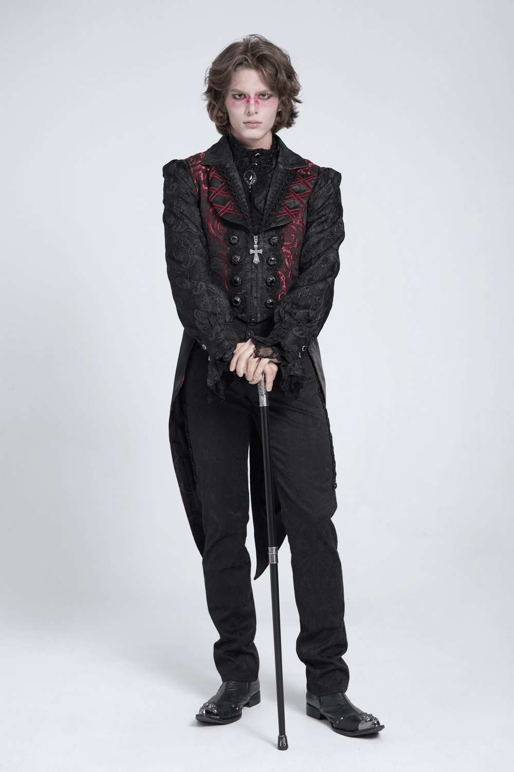 US SALE of Men's Gothic Brocade Tailcoat Vest with Cross Detail