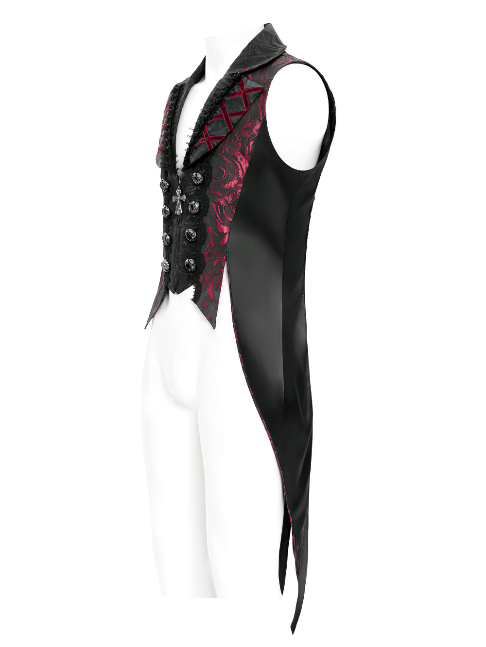 US SALE of Men's Gothic Brocade Tailcoat Vest with Cross Detail