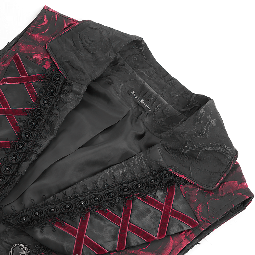 US SALE of Men's Gothic Brocade Tailcoat Vest with Cross Detail