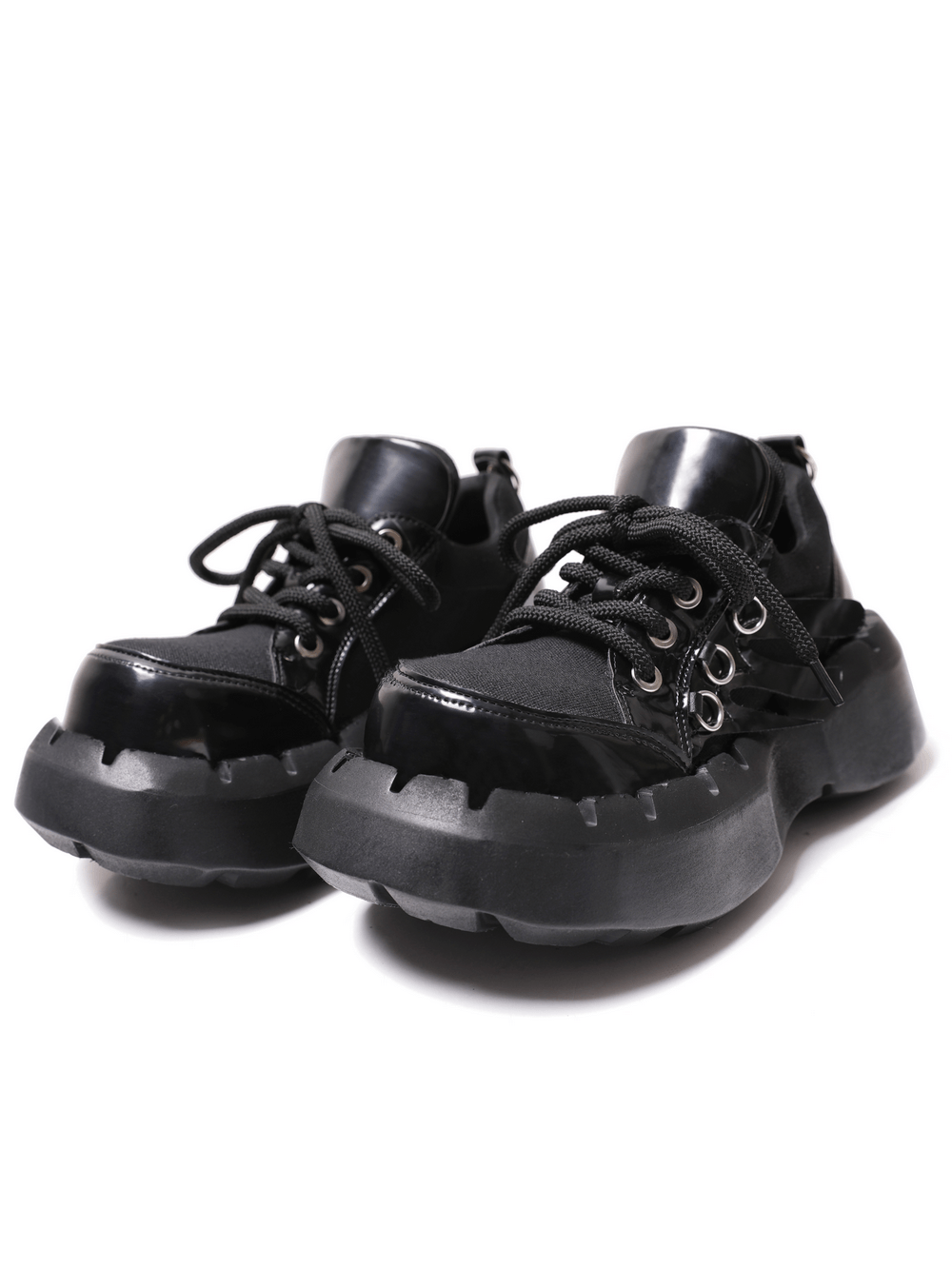 Men's Black Chunky Sole Lace-Up Platform Sneakers