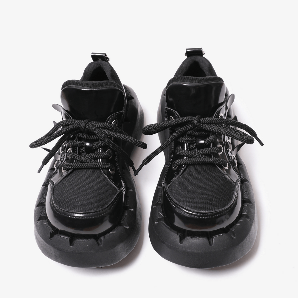 Men's Black Chunky Sole Lace-Up Platform Sneakers