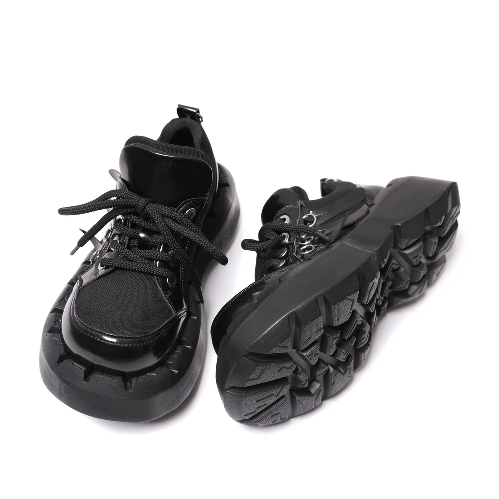 Men's Black Chunky Sole Lace-Up Platform Sneakers