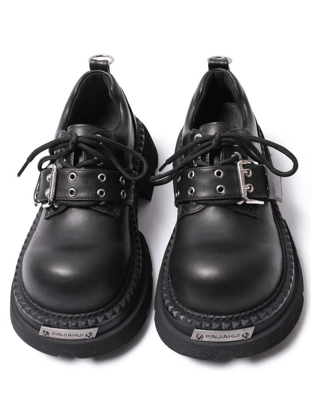 Men's Black Gothic Buckle Platform Derby Shoes