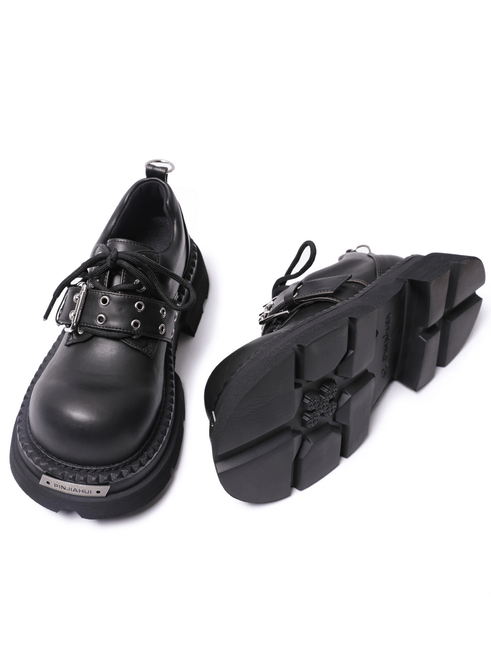 Men's Black Gothic Buckle Platform Derby Shoes