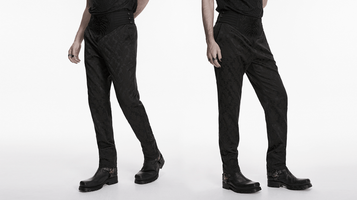 Men's Black Gothic Embroidered Jacquard Pants