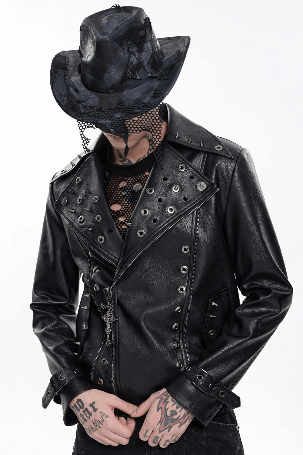 Men's Black Gothic Punk Biker Jacket with Spikes