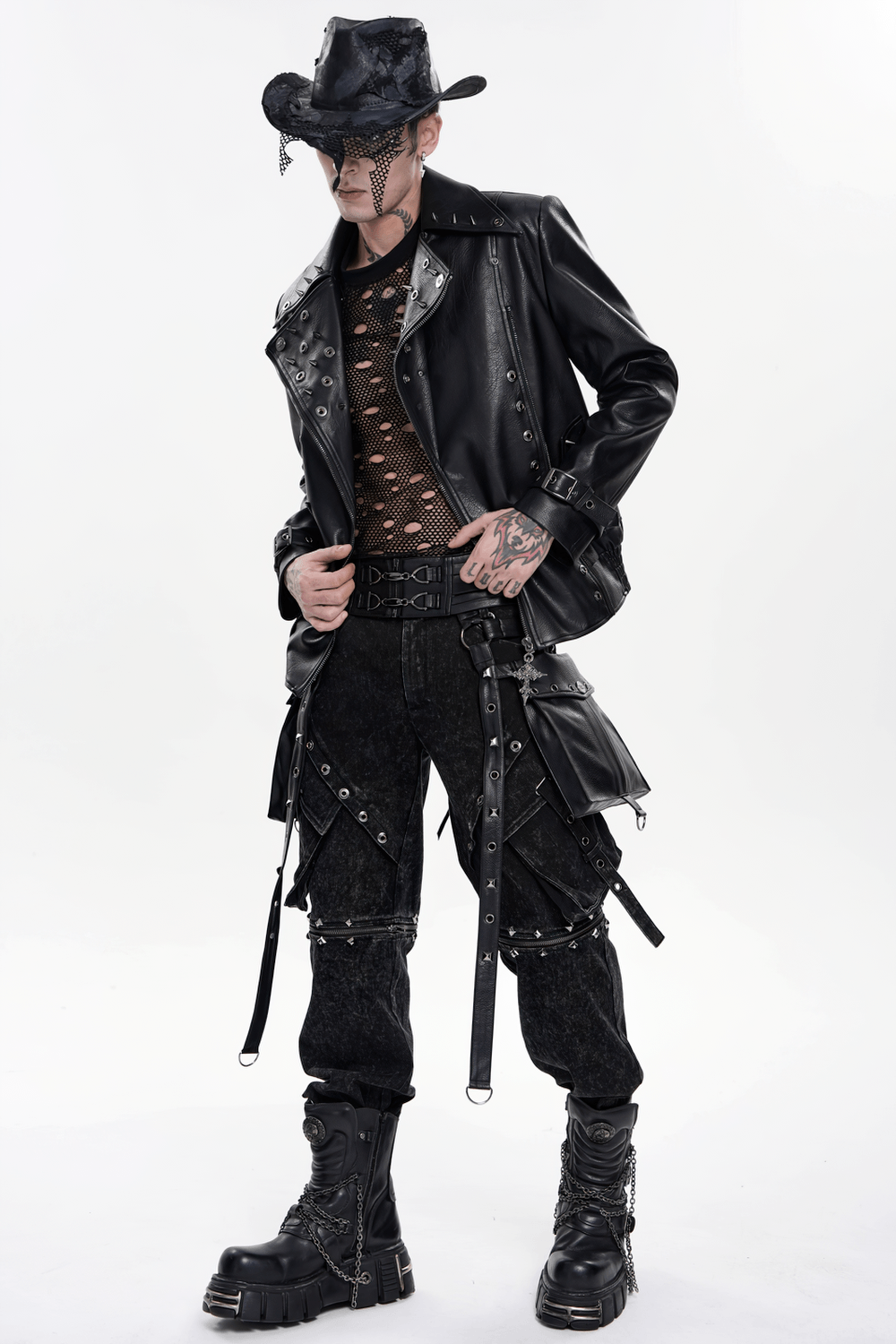 Men's Black Gothic Punk Biker Jacket with Spikes