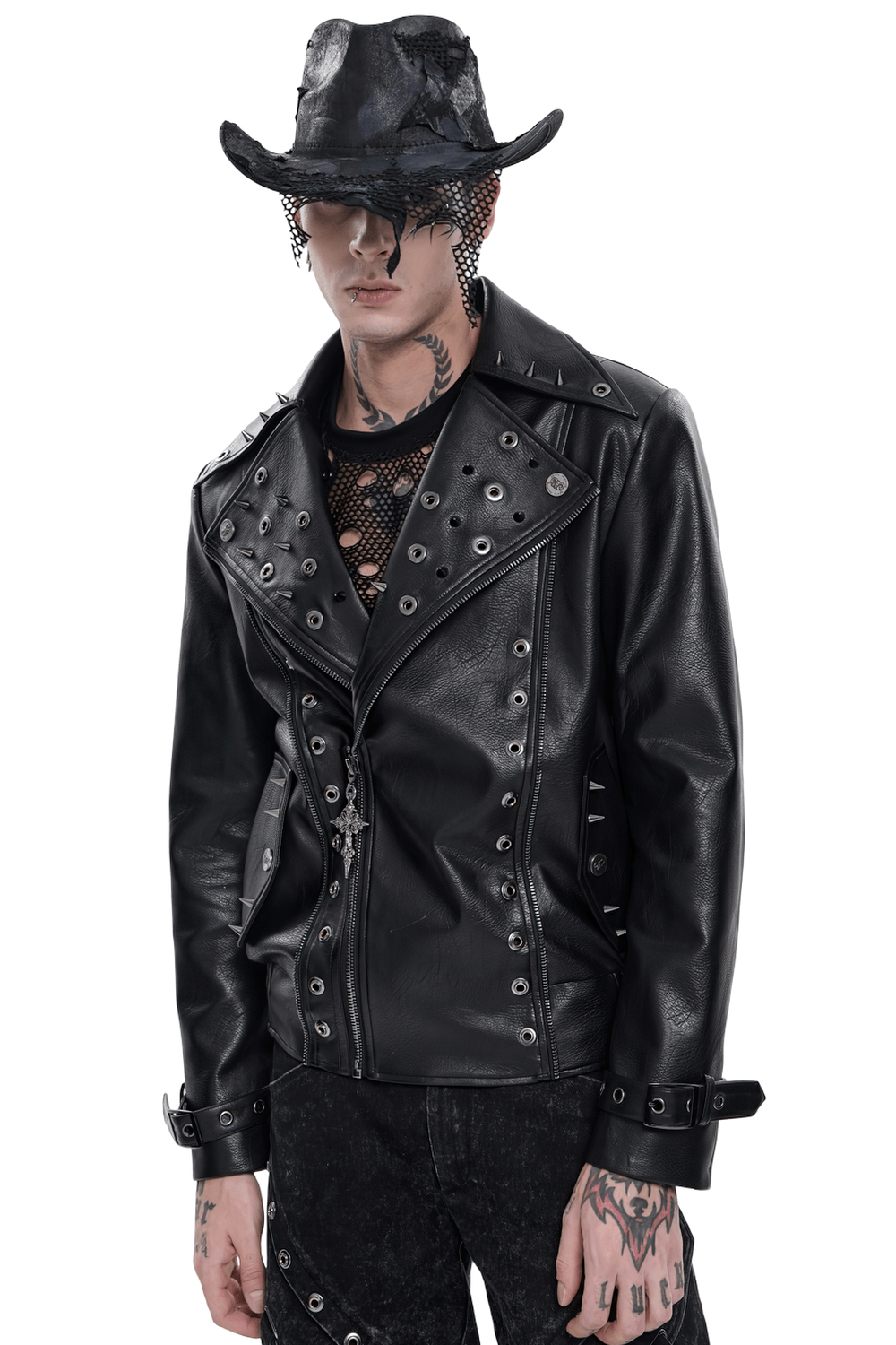 Men's Black Gothic Punk Biker Jacket with Spikes