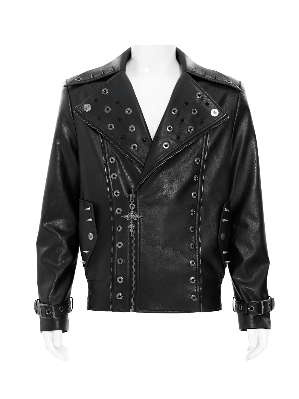 Men's Black Gothic Punk Biker Jacket with Spikes