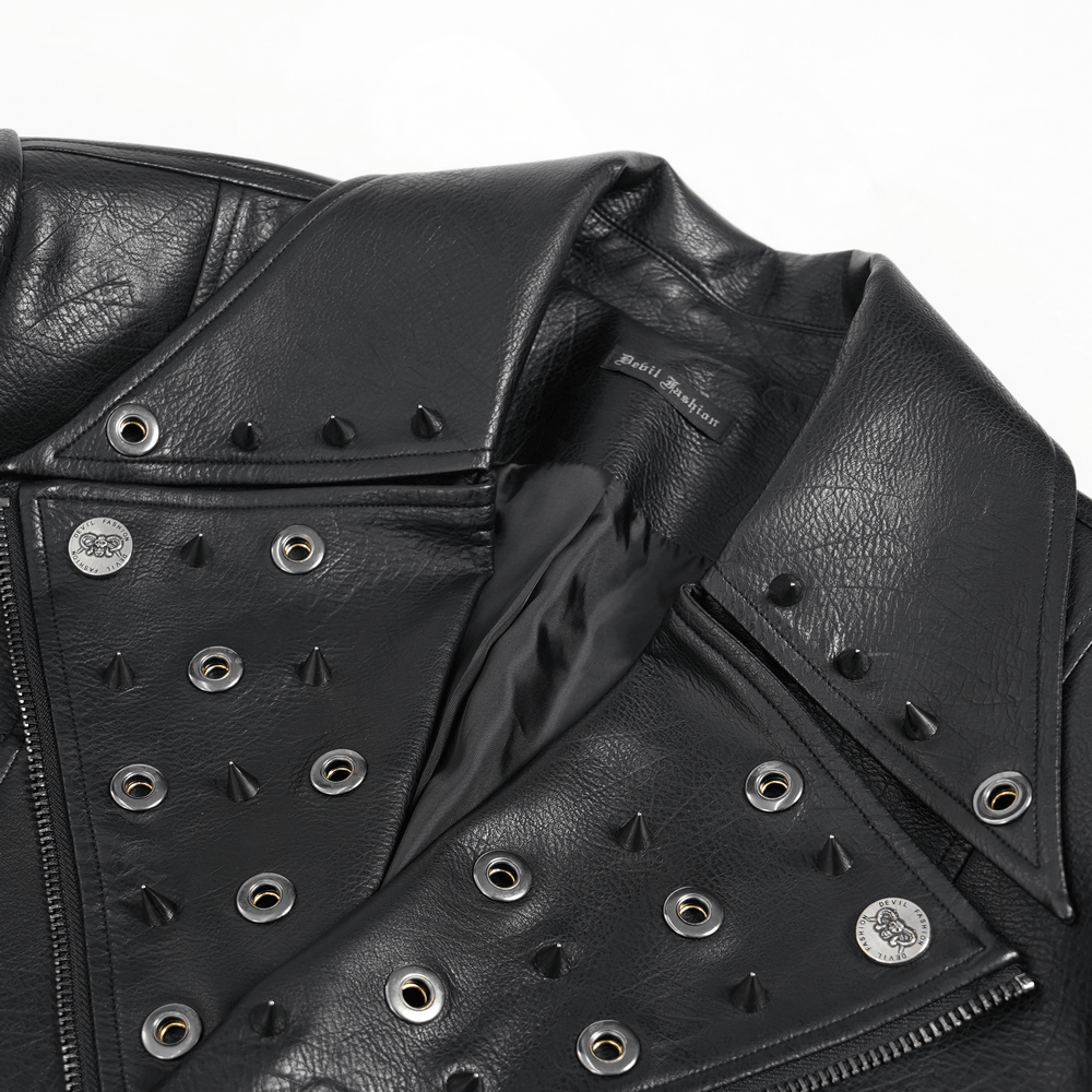 Men's Black Gothic Punk Biker Jacket with Spikes