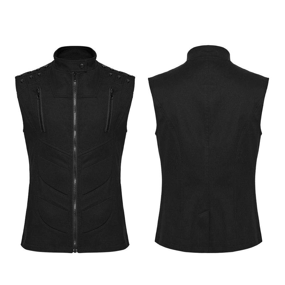 Men's Black Industrial Punk Vest with Rivet Detail