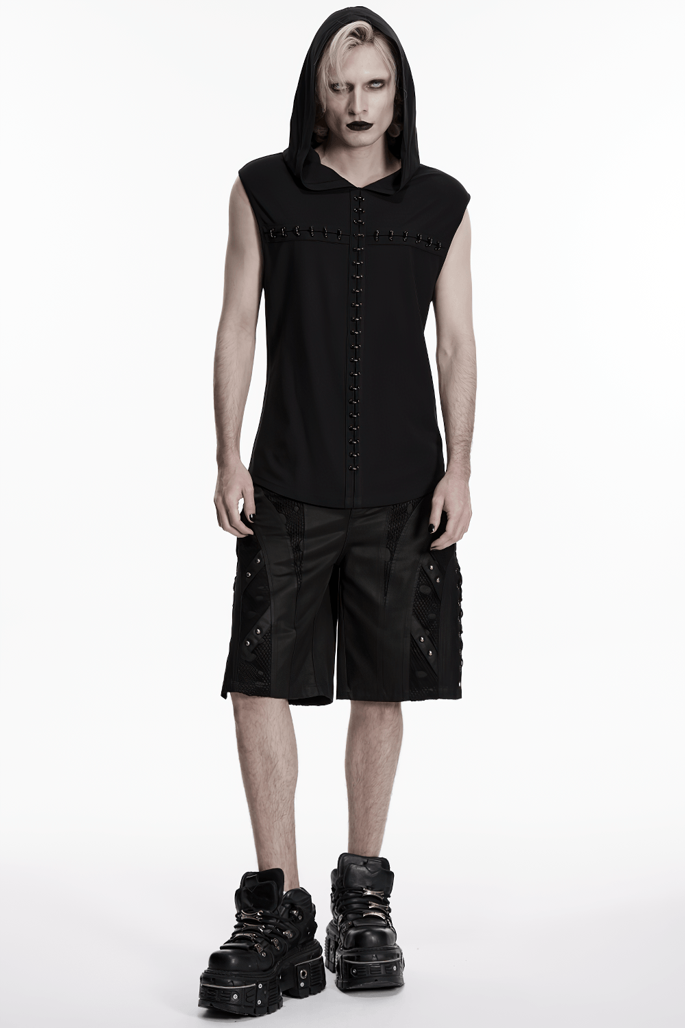 Men's Black Punk Mesh Panel Shorts with Studs
