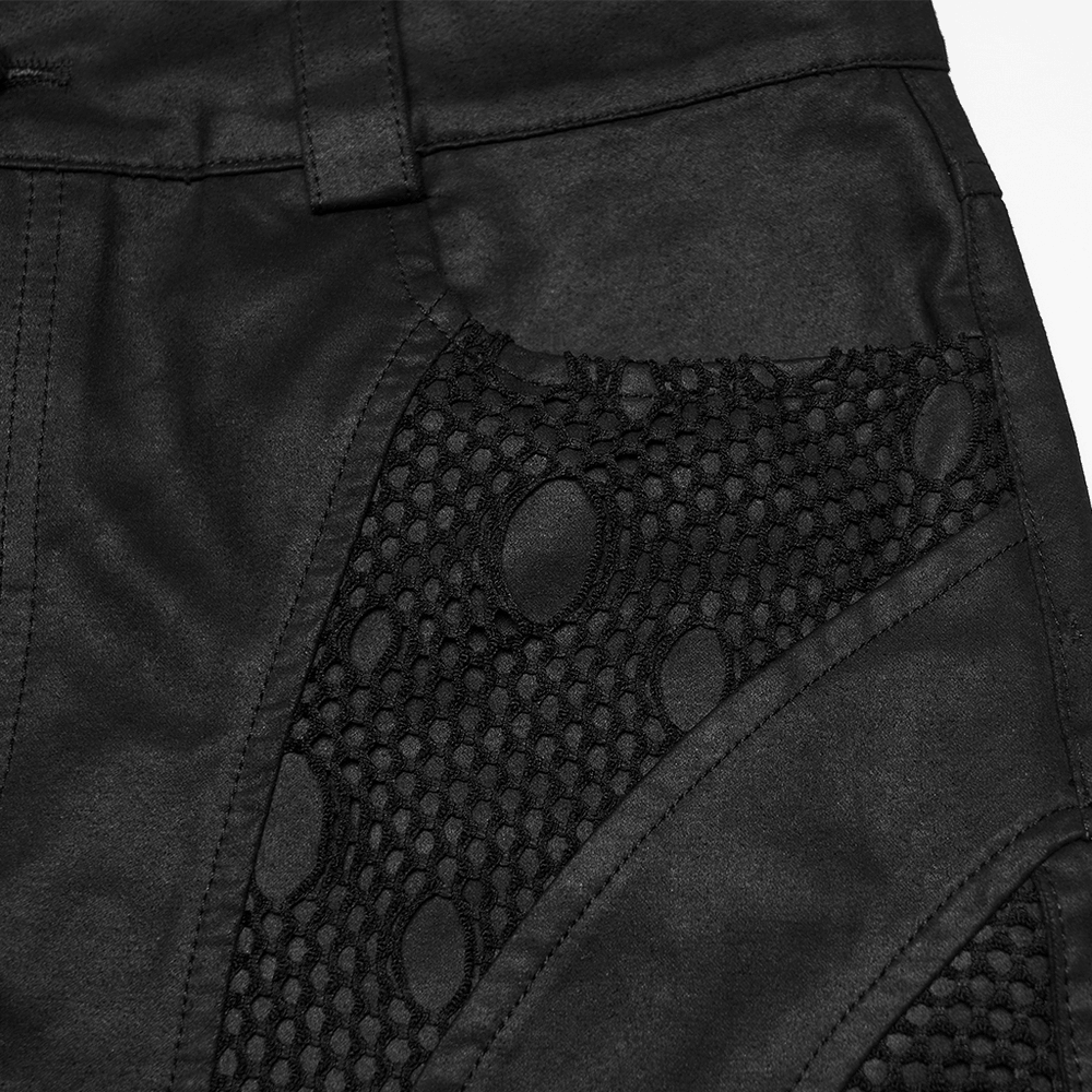 Men's Black Punk Mesh Panel Shorts with Studs