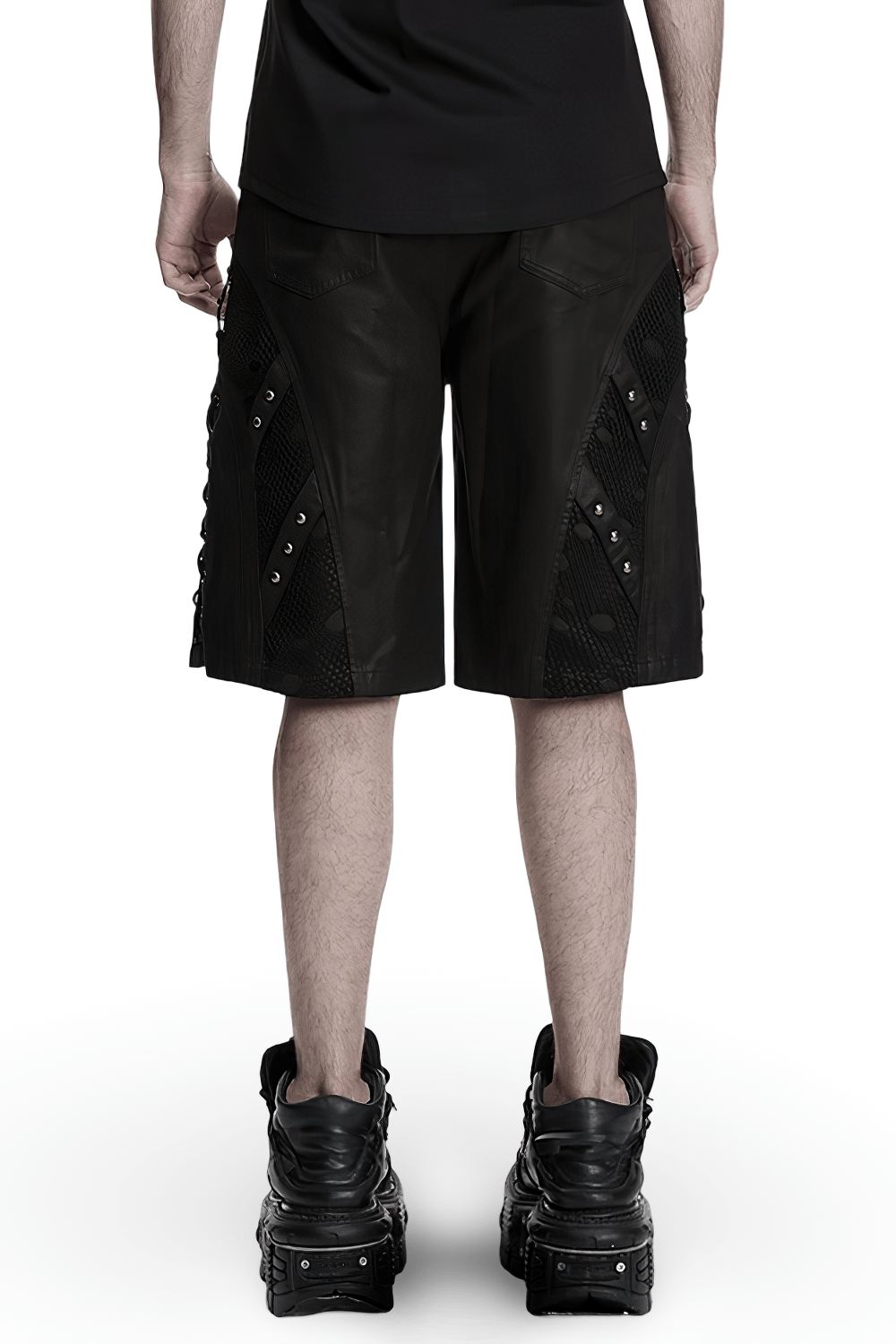 Men's Black Punk Mesh Panel Shorts with Studs