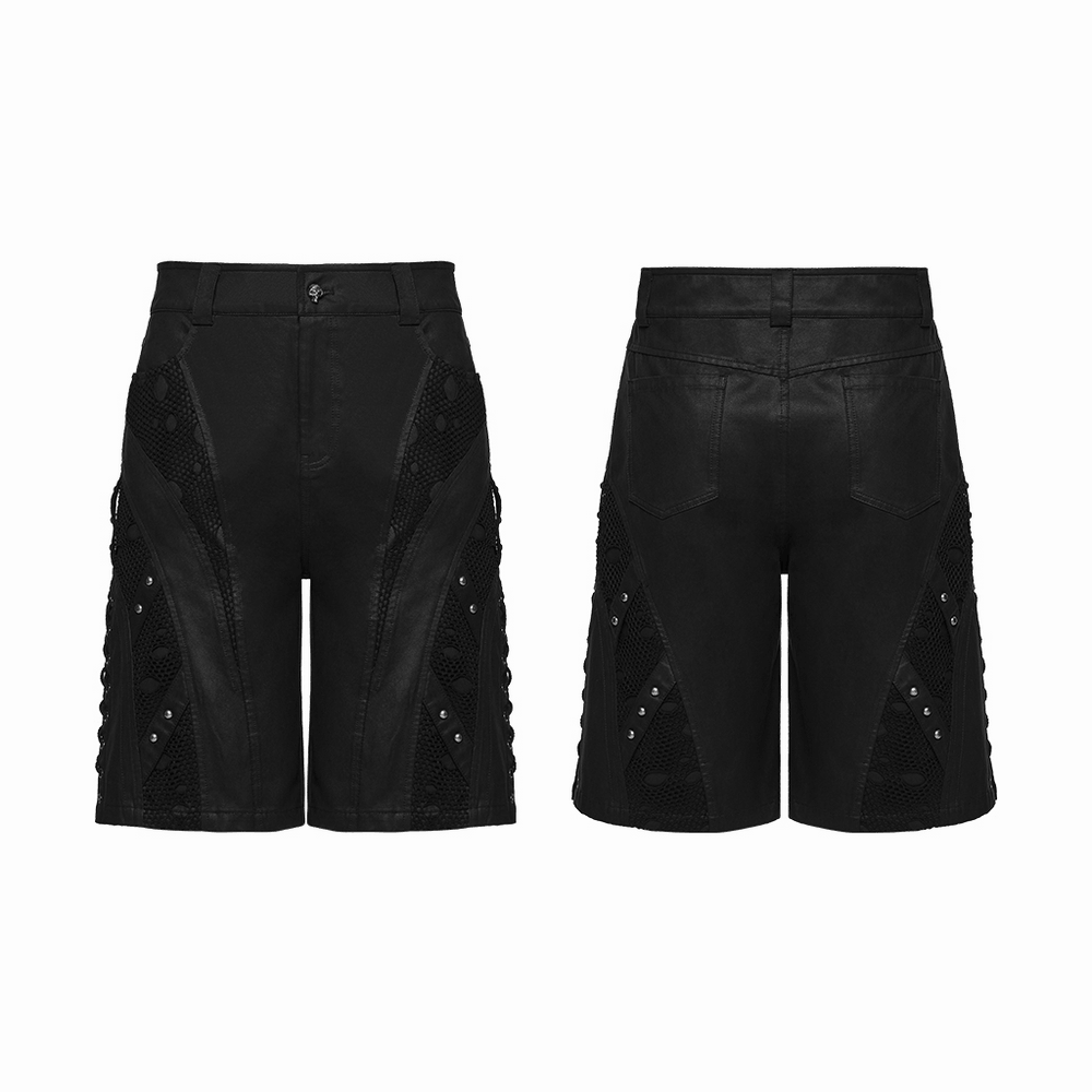 Men's Black Punk Mesh Panel Shorts with Studs