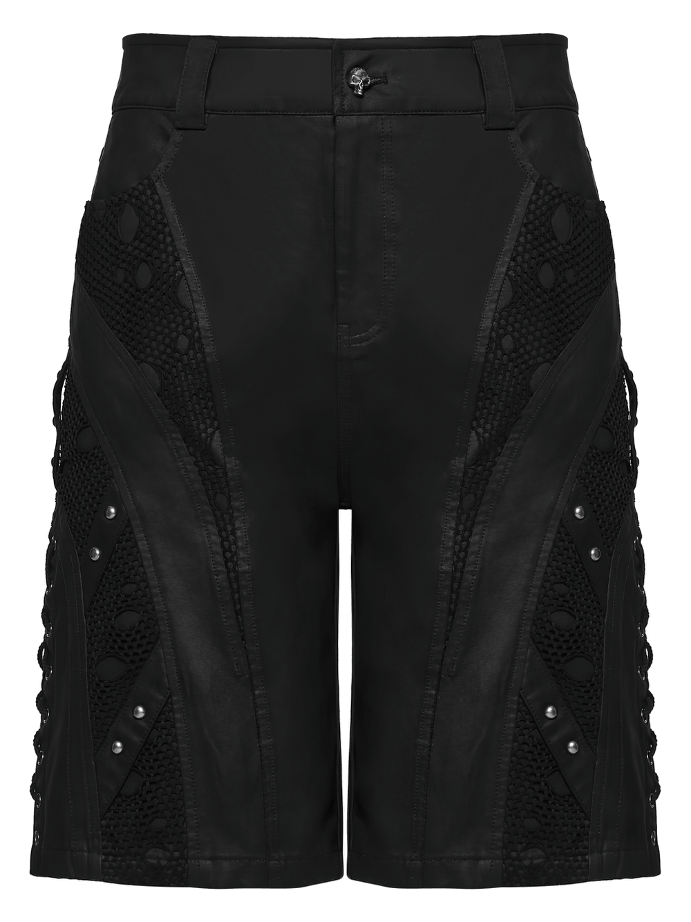 Men's Black Punk Mesh Panel Shorts with Studs