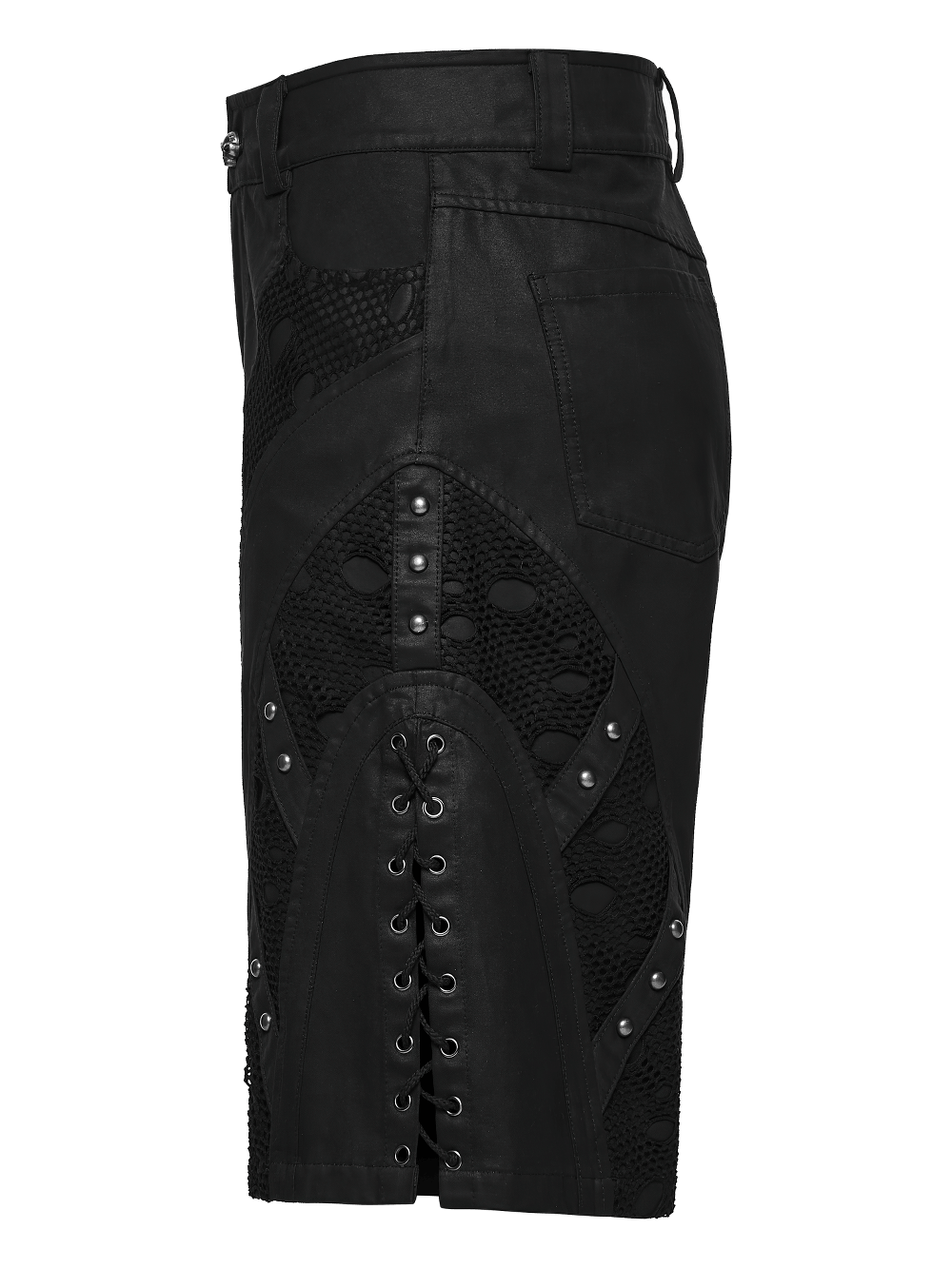 Men's Black Punk Mesh Panel Shorts with Studs