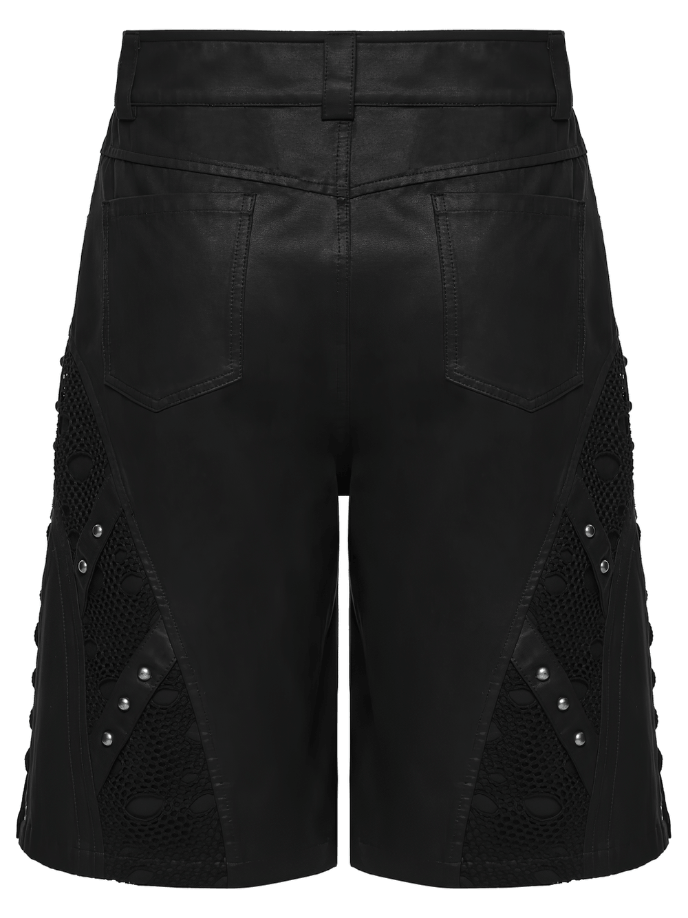 Men's Black Punk Mesh Panel Shorts with Studs