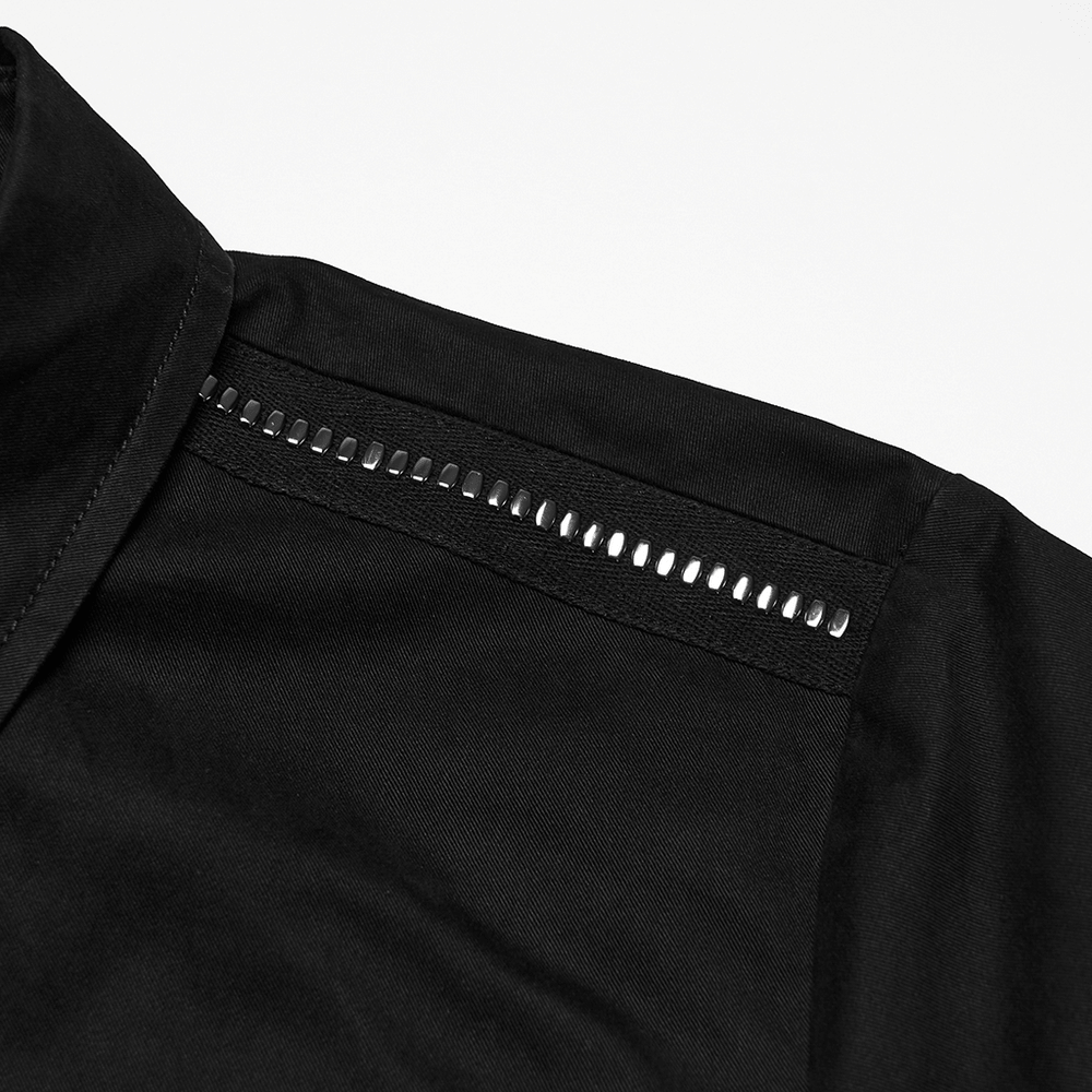 Men's Black Punk Workwear Shirt with Zip Pockets