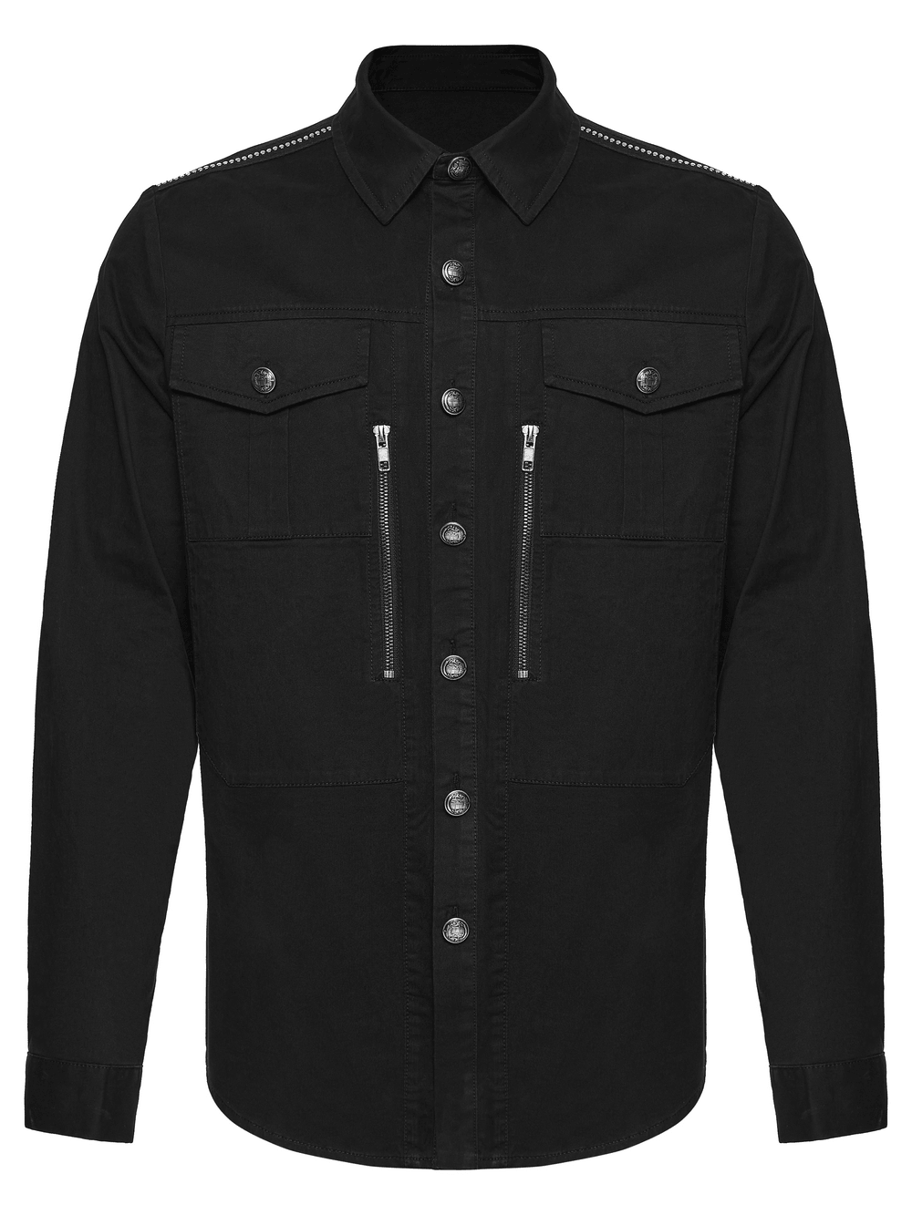Men's Black Punk Workwear Shirt with Zip Pockets