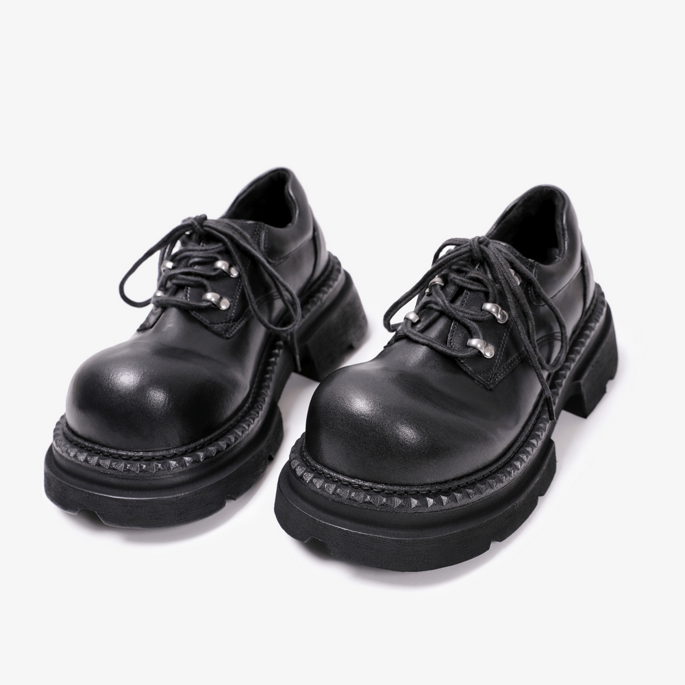 Men's Black Rounded Toe Chunky Platform Derby Shoes