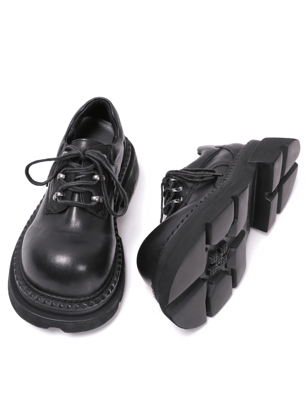Men's Black Rounded Toe Chunky Platform Derby Shoes