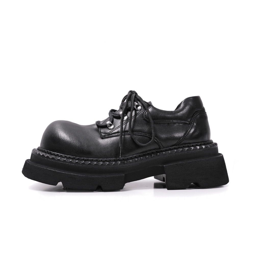 Men's Black Rounded Toe Chunky Platform Derby Shoes