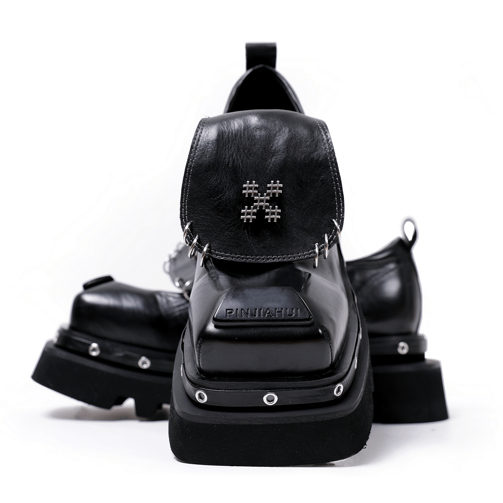 Men's Bold Leather Platform Shoes with Metal Rings