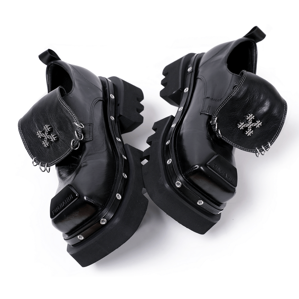 Men's Bold Leather Platform Shoes with Metal Rings
