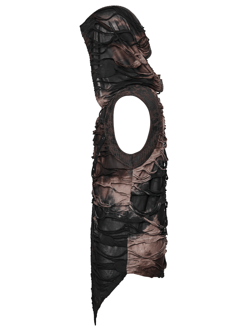 Men's Brown Post-Apocalyptic Hooded Asymmetric Sleeveless Top