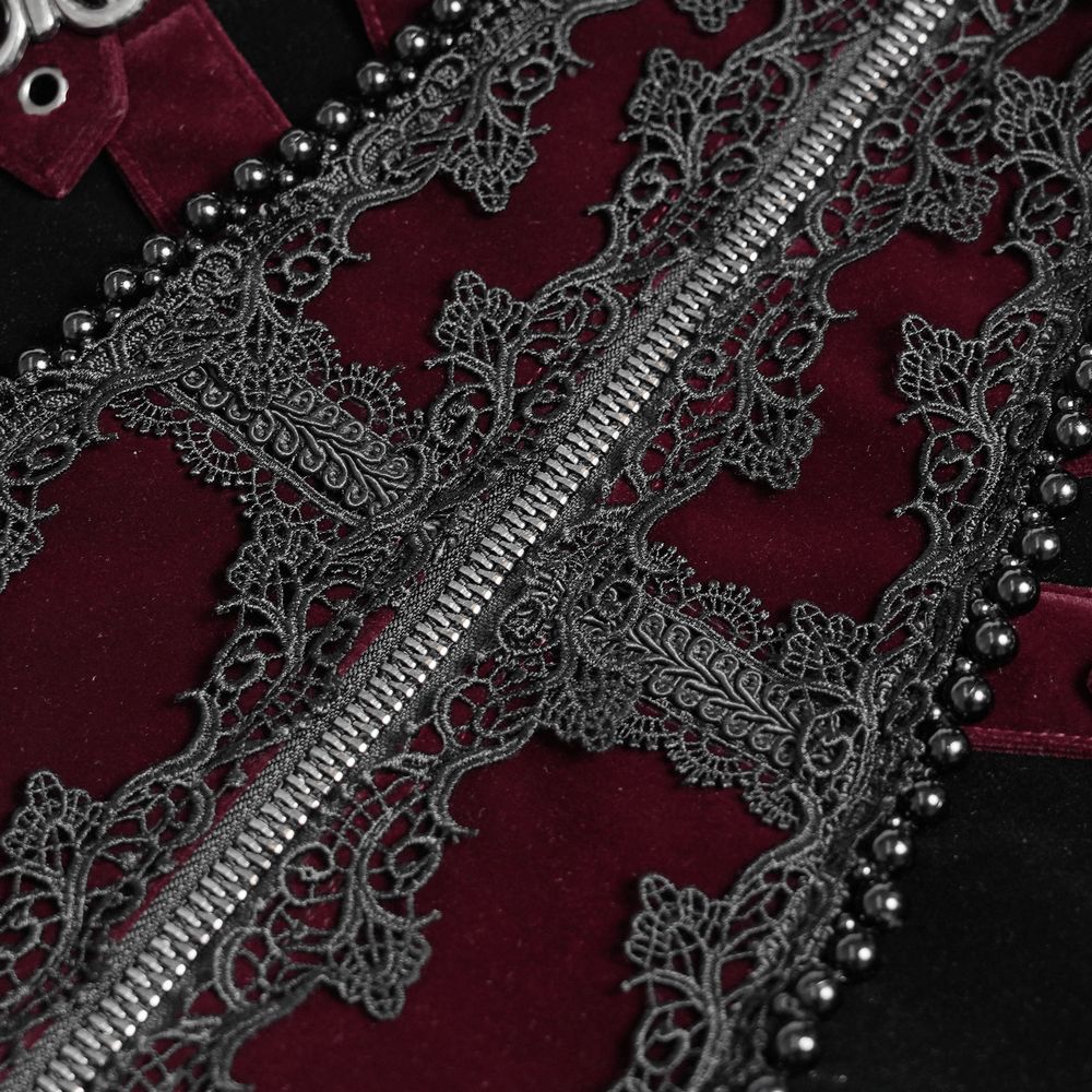 Men's Burgundy Gothic Velvet Tailcoat with Lace