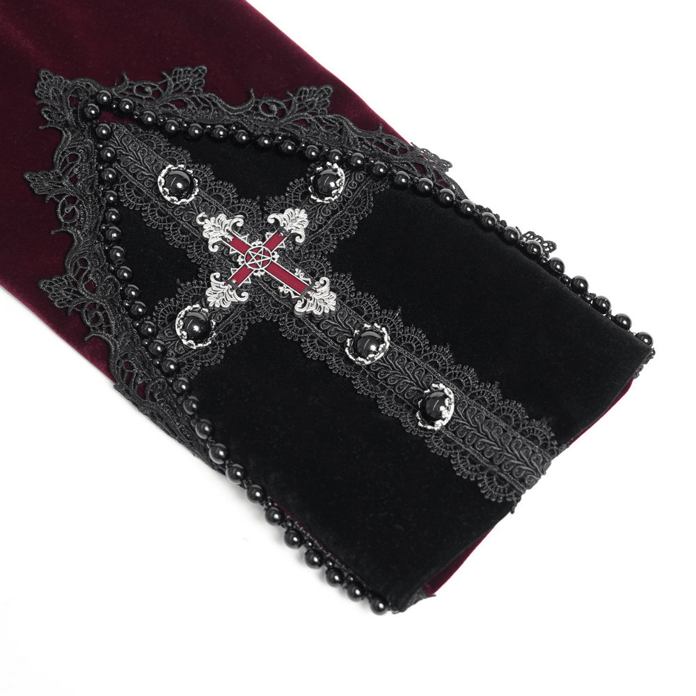 Men's Burgundy Gothic Velvet Tailcoat with Lace