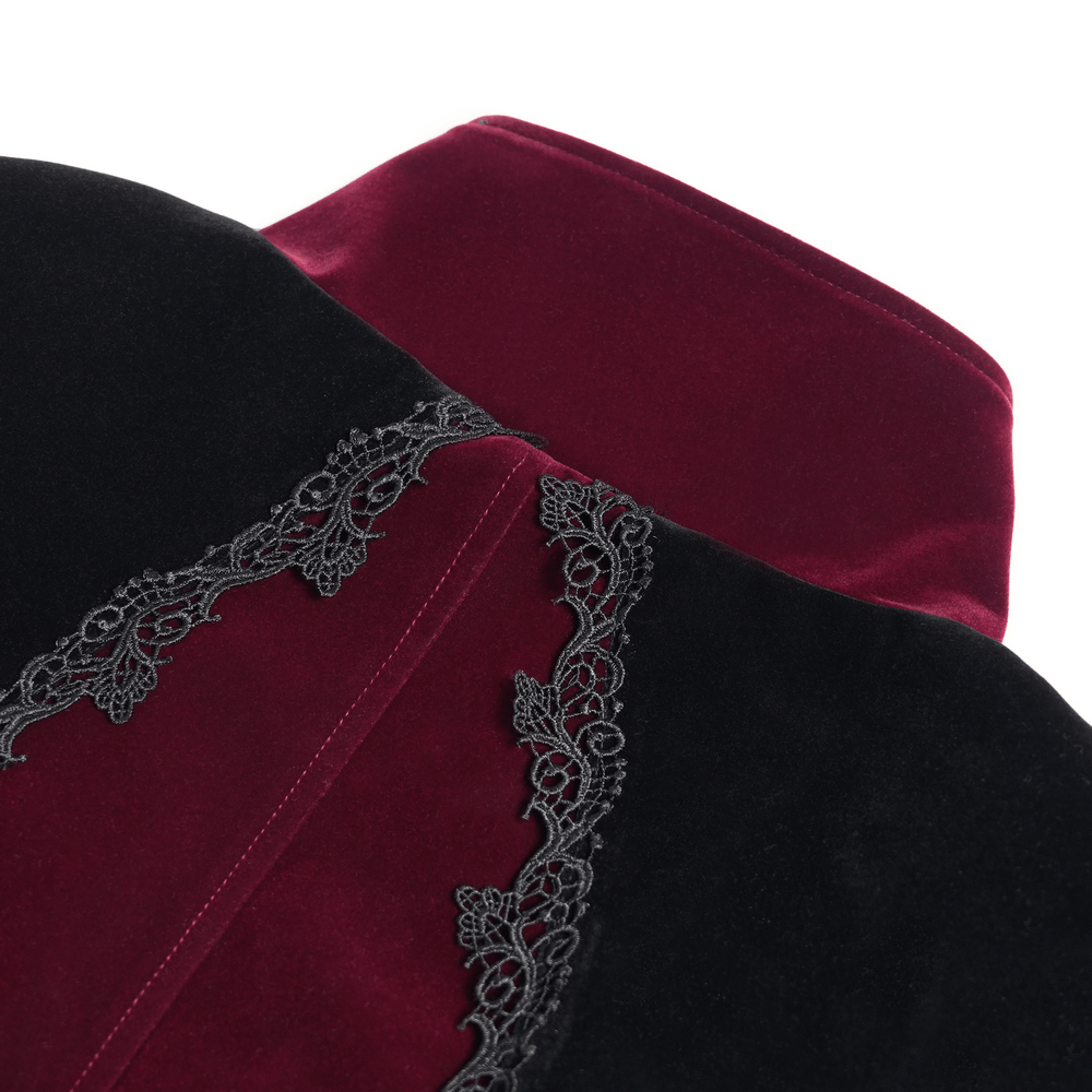 Men's Burgundy Gothic Velvet Tailcoat with Lace