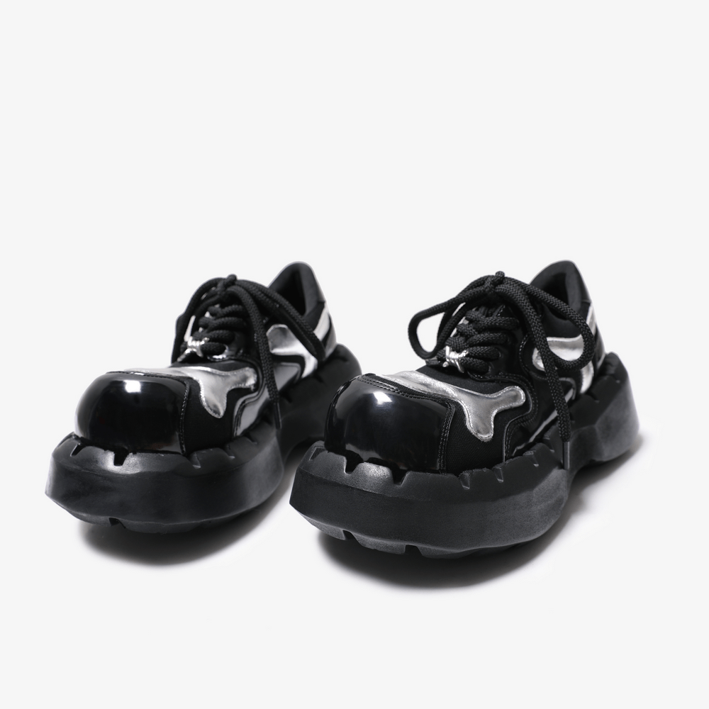 Men's Cyber Goth Platform Sneakers with Silver Panels