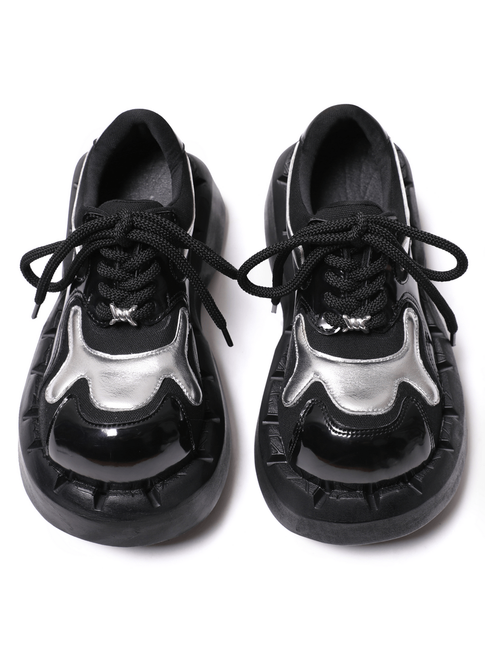 Men's Cyber Goth Platform Sneakers with Silver Panels