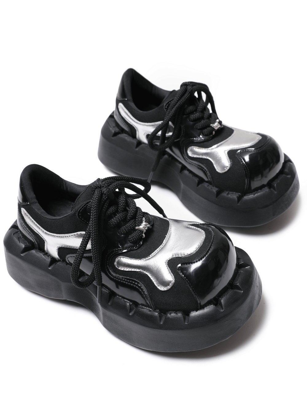 Men's Cyber Goth Platform Sneakers with Silver Panels