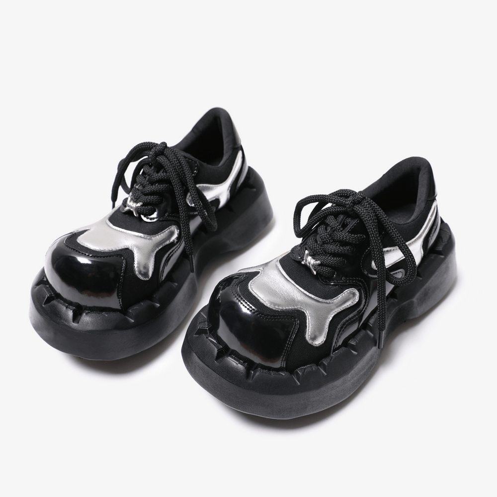Men's Cyber Goth Platform Sneakers with Silver Panels