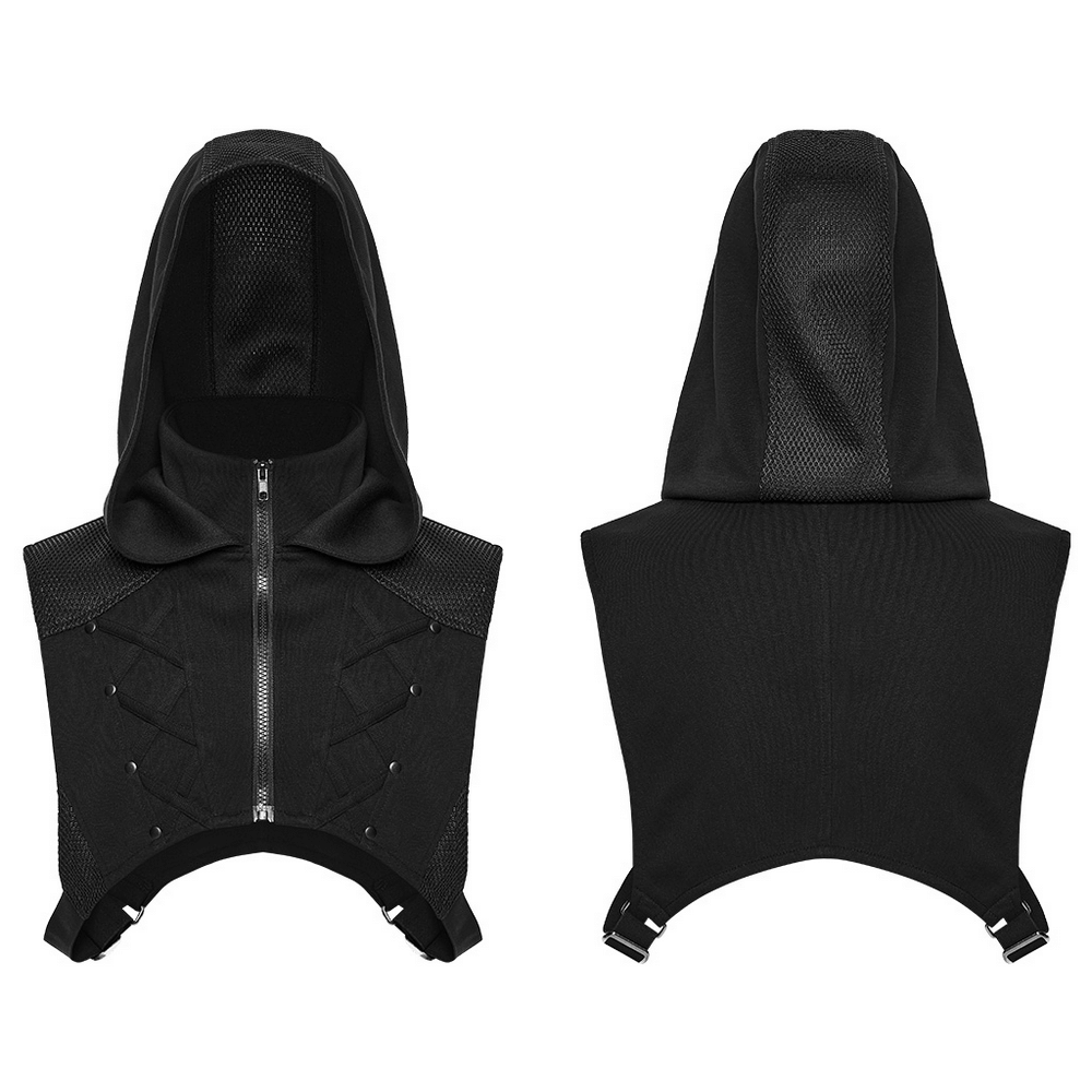 Men's Cyberpunk Hooded Mesh Vest with Spliced Panels