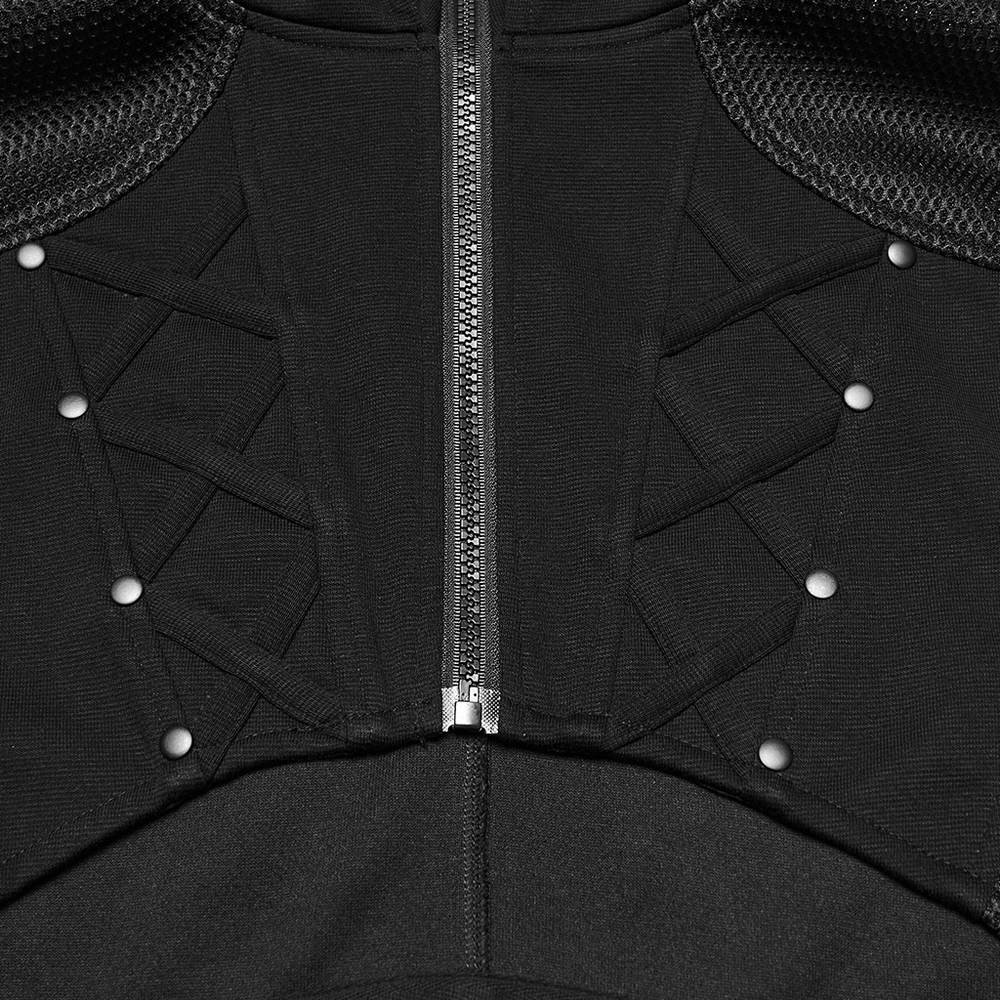 Men's Cyberpunk Hooded Mesh Vest with Spliced Panels