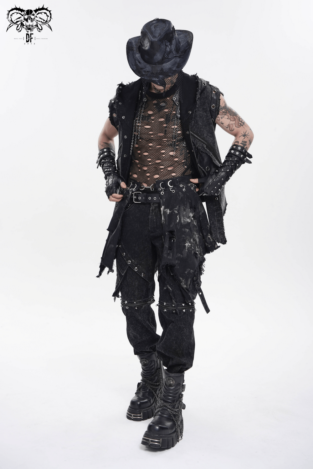 Men's Distressed Punk Waist Skirt With Asymmetrical Hem