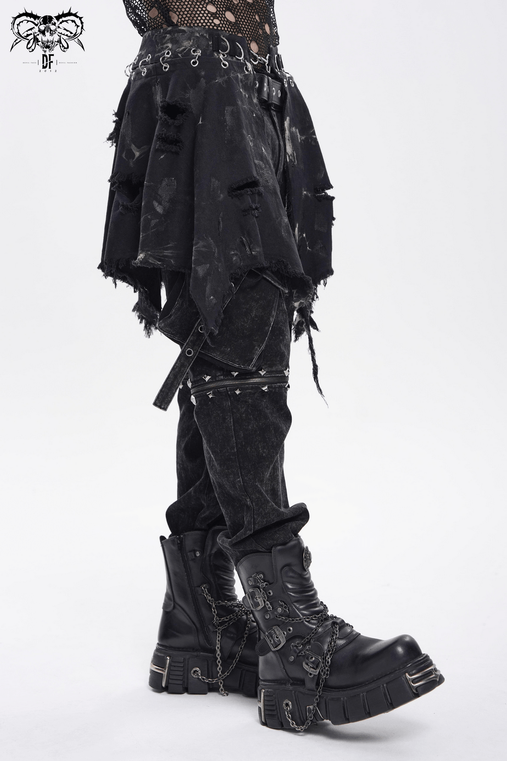 Men's Distressed Punk Waist Skirt With Asymmetrical Hem