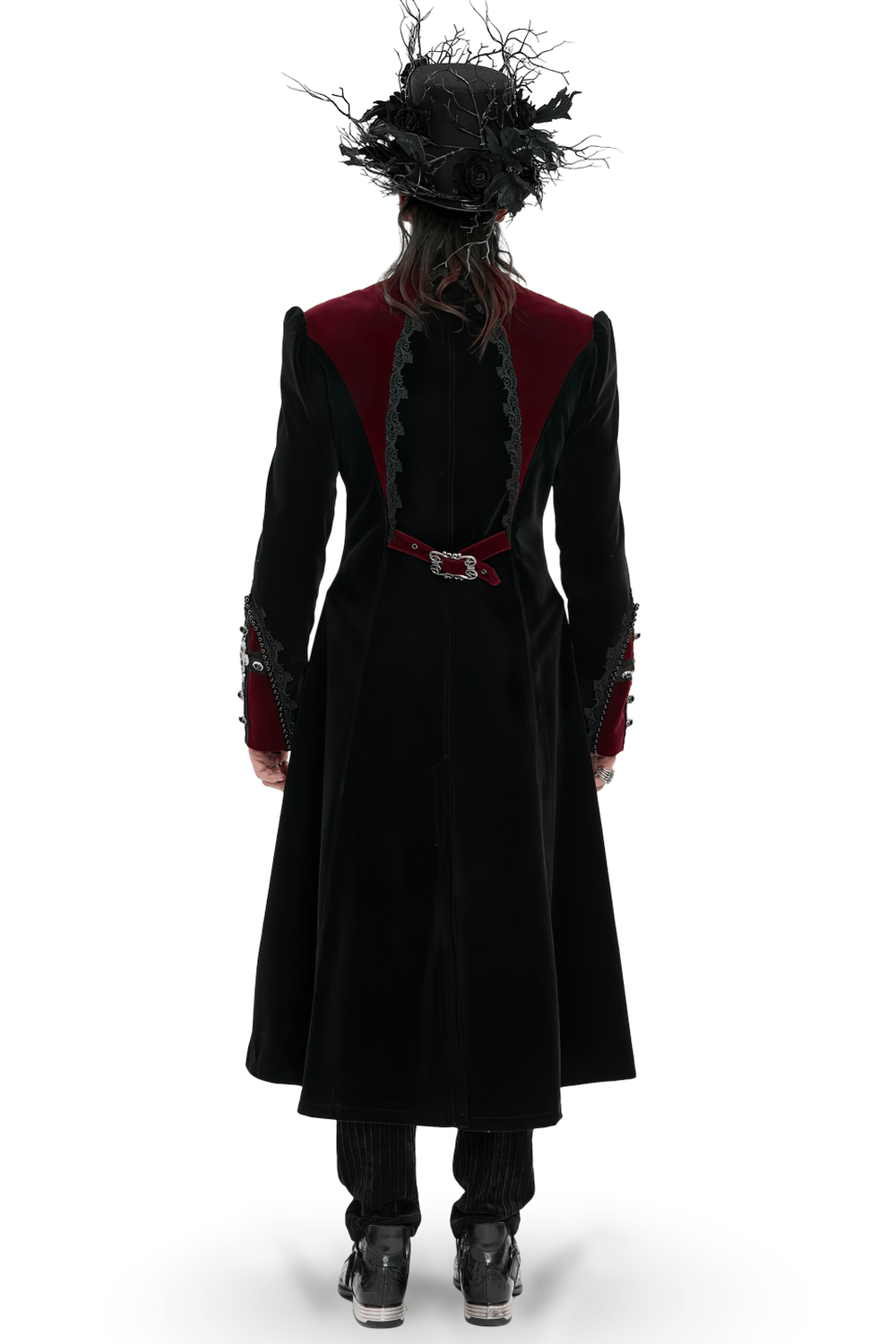Men's Elegant Black Burgundy Gothic Velvet Tailcoat