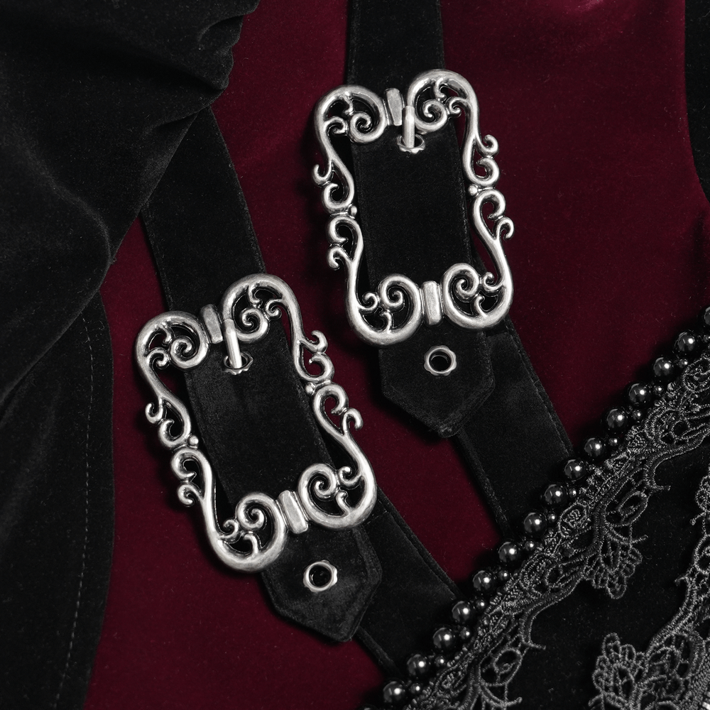 Men's Elegant Black Burgundy Gothic Velvet Tailcoat