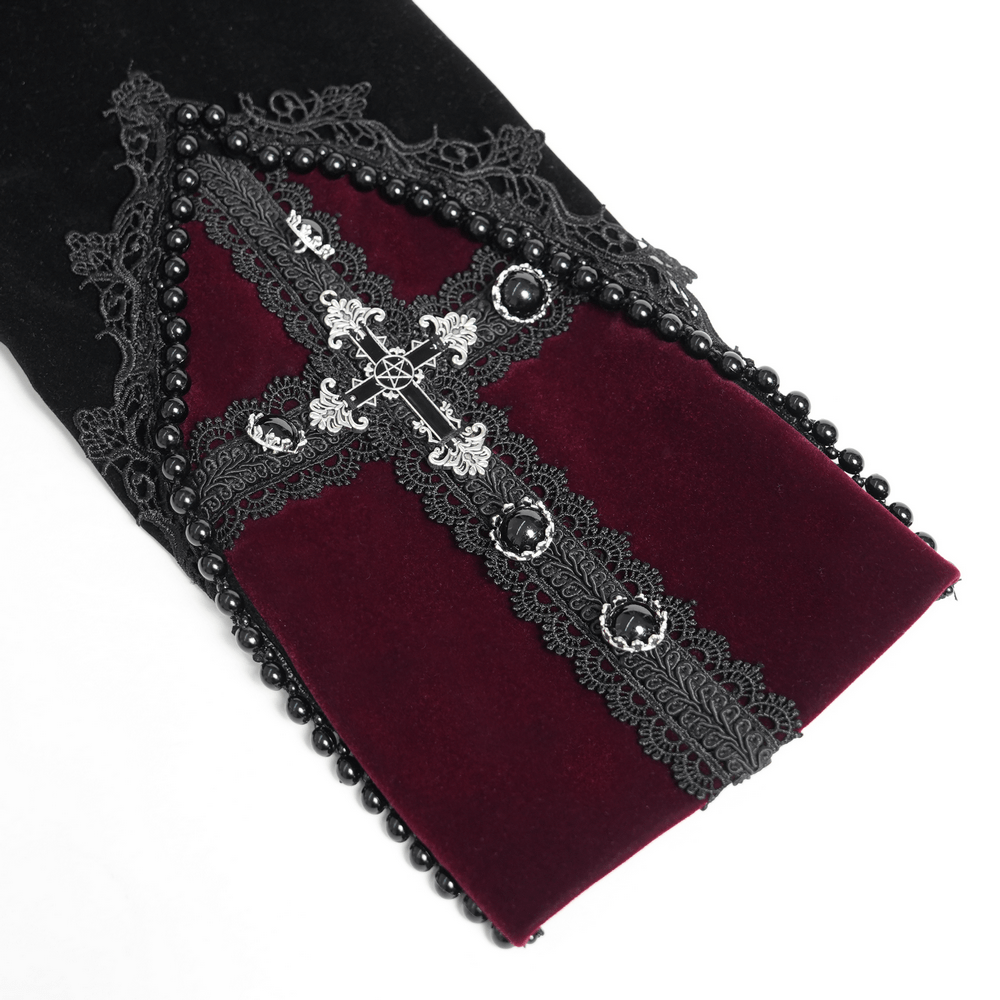 Men's Elegant Black Burgundy Gothic Velvet Tailcoat