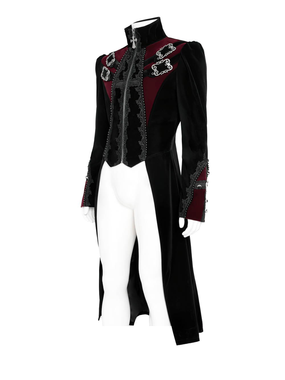 Men's Elegant Black Burgundy Gothic Velvet Tailcoat