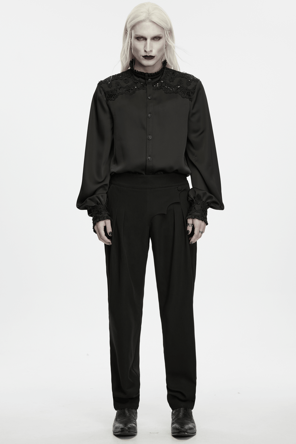Men's Gothic Batwing Pleated Tapered Black Trousers