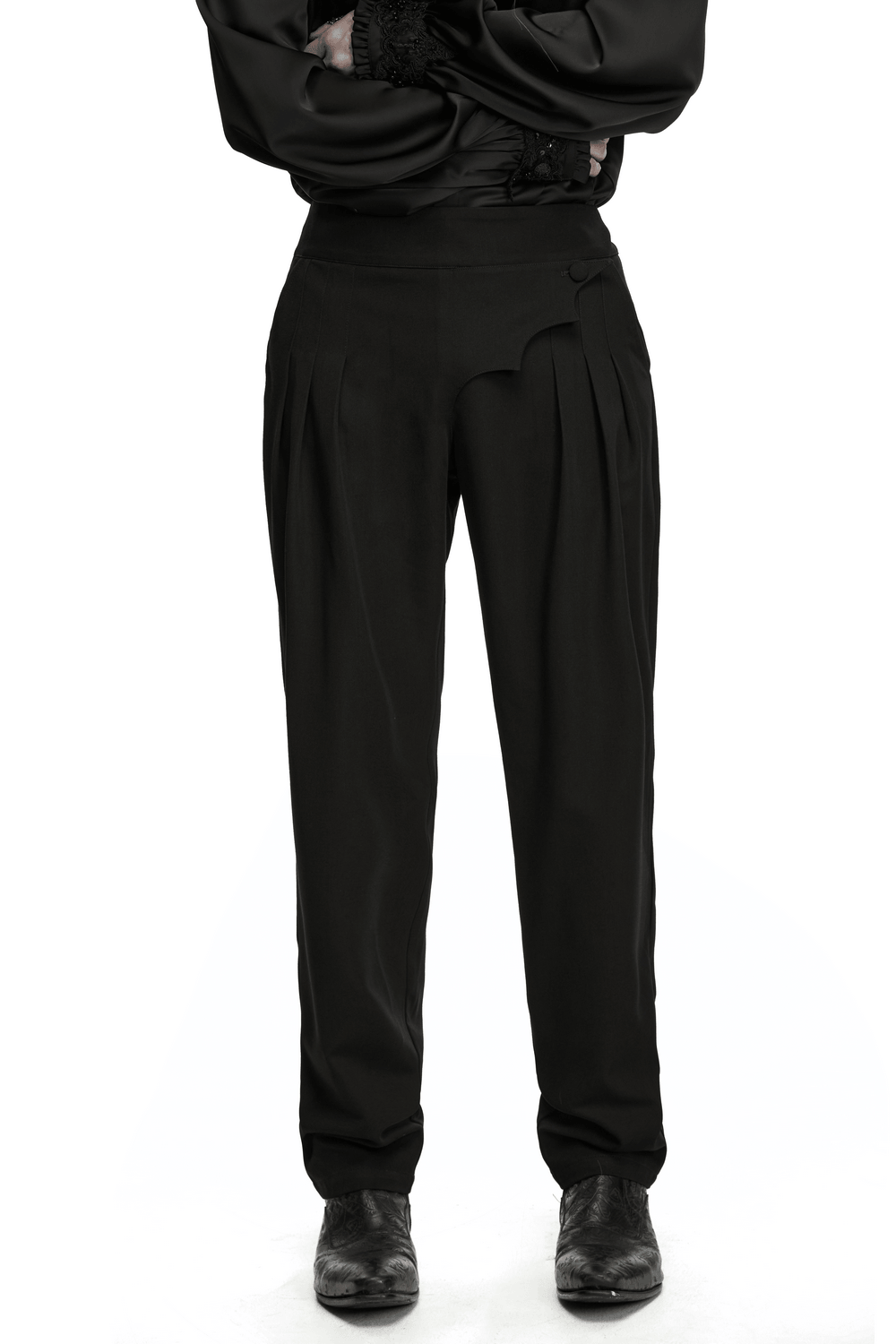 Men's Gothic Batwing Pleated Tapered Black Trousers