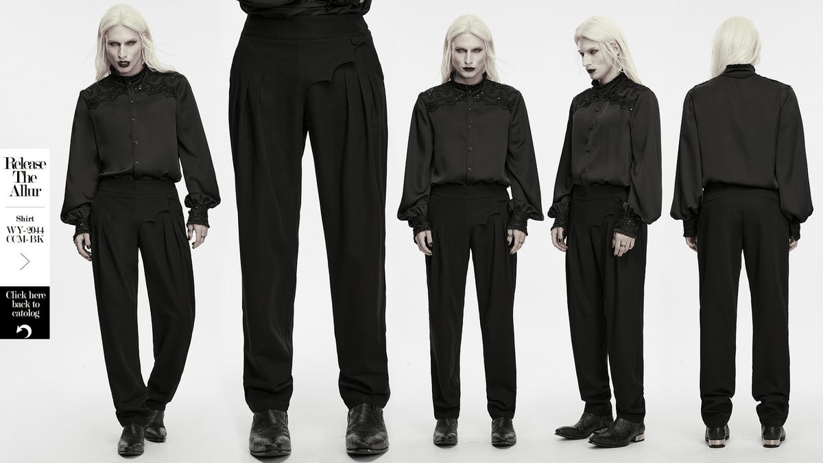 Men's Gothic Batwing Pleated Tapered Black Trousers