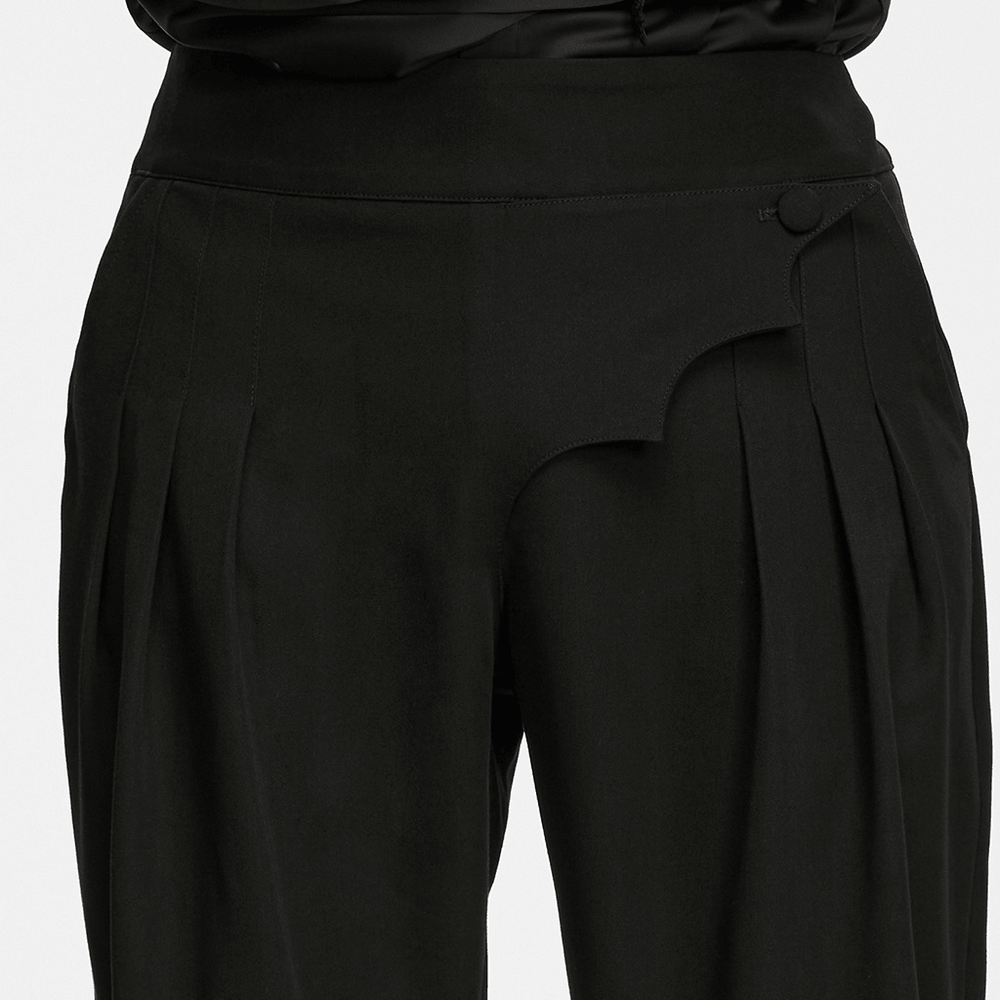 Men's Gothic Batwing Pleated Tapered Black Trousers